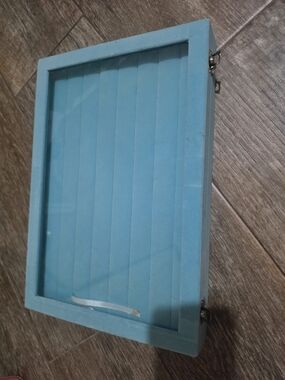 Light Blue Jewelry Display Case with Glass Lid